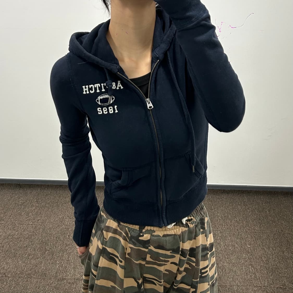 Abercrombie 아베크롬비 스몰 럭비 로고 네이비 후드집업 상품이미지2
