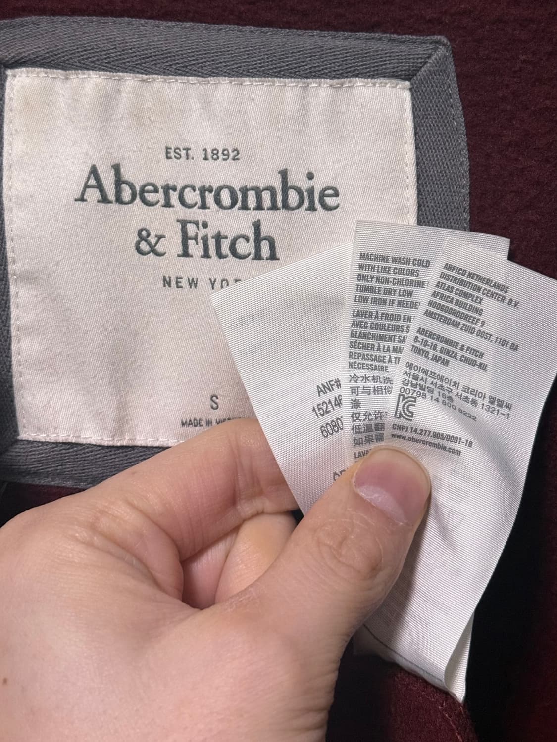 아베크롬비 버건디 레드 후드 집업 후디 스웻 S 90 y2k 빈티지 스웻 상품이미지6