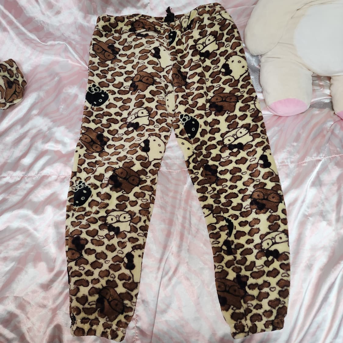 오네 갸루 안경 키티 호피 홈웨어 레오파드 후드 수면 잠옷 세트 상품이미지3