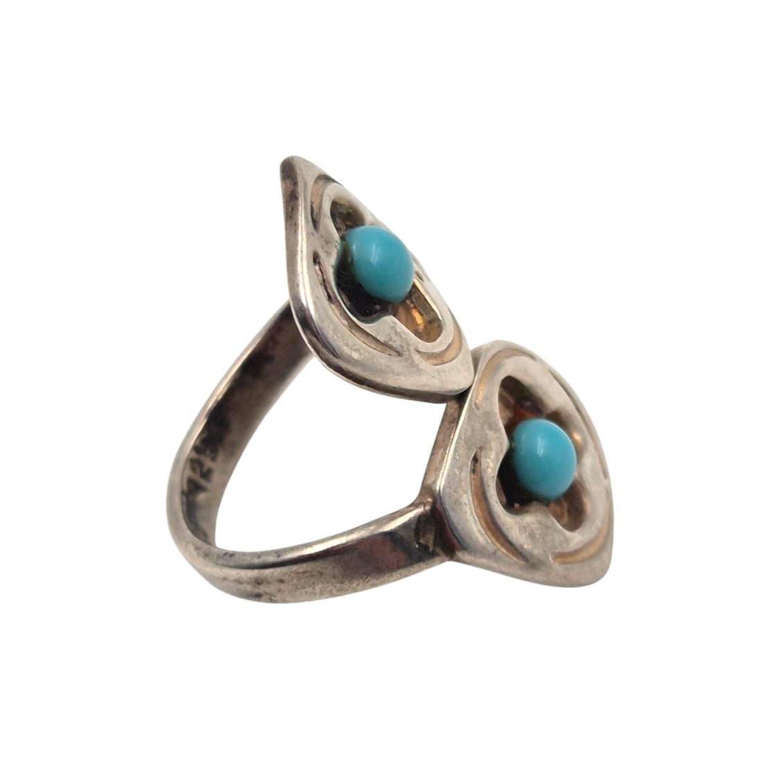 80s 멕시코 인디언 실버 925 터키석 꽃잎 반지 상품이미지2