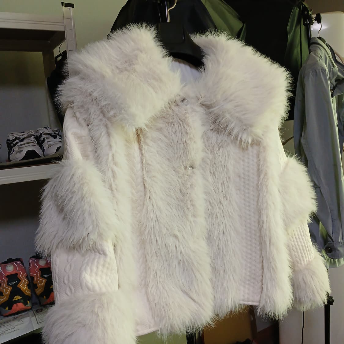 빅카라 진주단추 페이크 퍼 꽈배기 니트 점퍼 자켓 패딩 상품이미지3