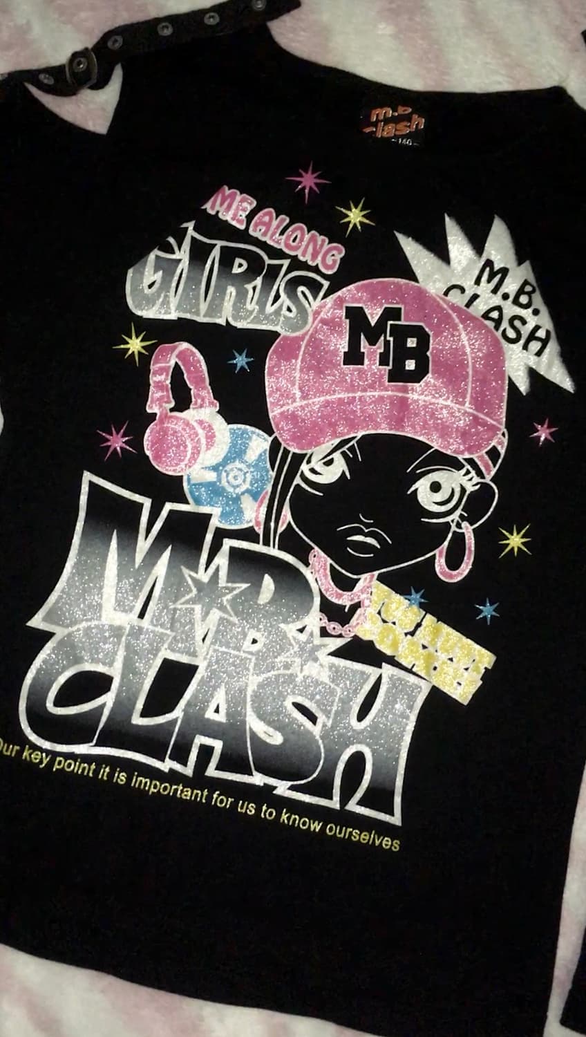 헤이세이 블랙 글리터 프린팅 팝 y2k 롱슬리브 티셔츠 오네갸루 상품이미지4