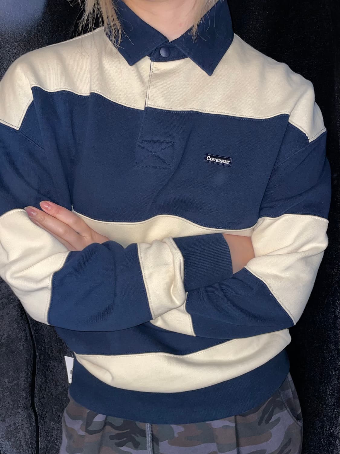 커버낫 스트라이프 럭비티 네이비/아이보리 상품이미지1