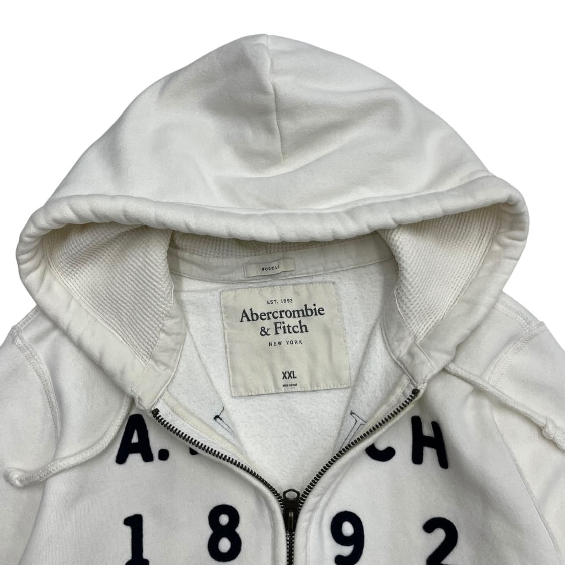 아베크롬비 센터로고 화이트 후드집업 XXL 상품이미지5