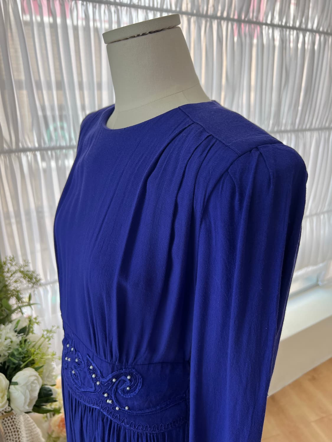 로열 블루 비즈 웨이스트 스모크 원피스 상품이미지8