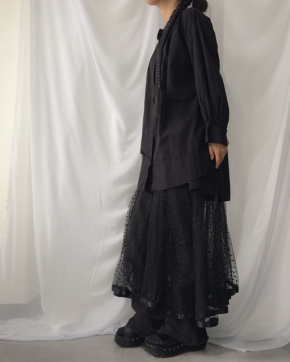 Star pattern see through layered long sk 상품이미지8
