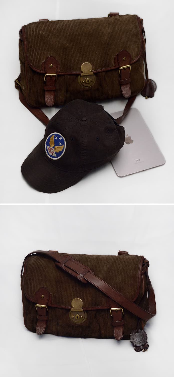 폴로 랄프로렌 90s 빈티지 코튼 코듀로이 레더 클래식 메신저백 상품이미지2