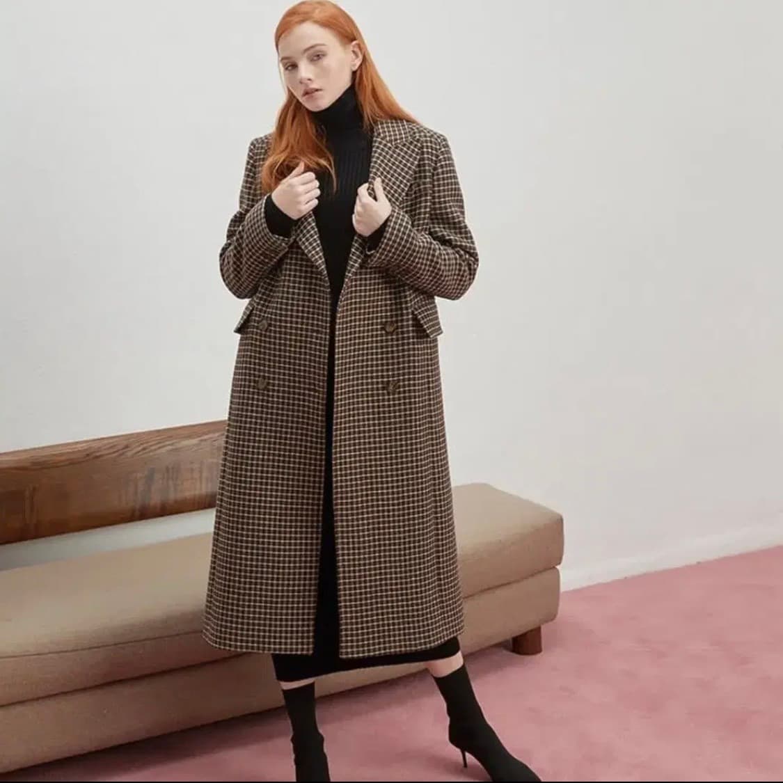 IMVELY 프리미엄 블리라벨 울 체크 더블 롱코트 프리 상품이미지5