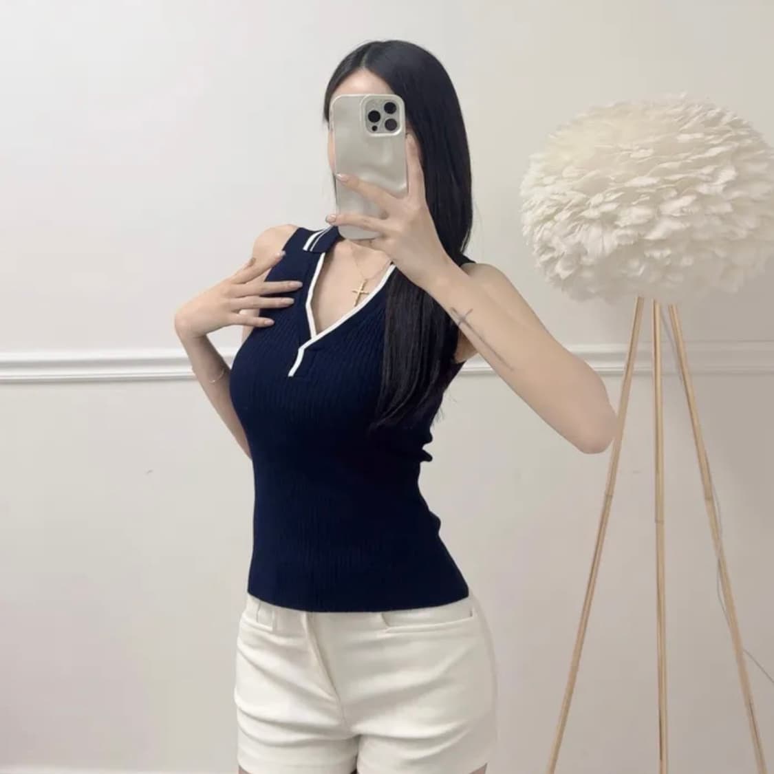 센니아 수입 고퀄 배색 카라 나시 상품이미지2