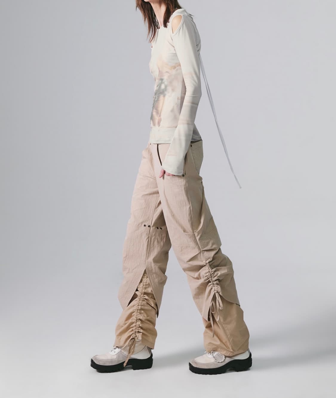LAYERED WAIST BONDED PANTS (UNISEX) SAND 상품이미지2