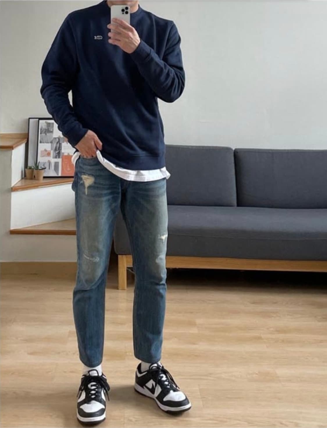 (새상품)라코스테 네이비 기모 맨투맨 XL 상품이미지1