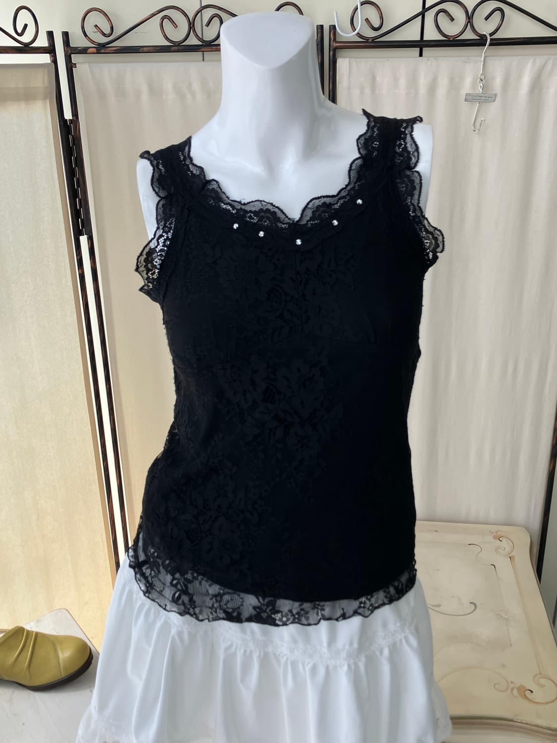 Axes Femme lace sheer bead sleeveless 상품이미지1