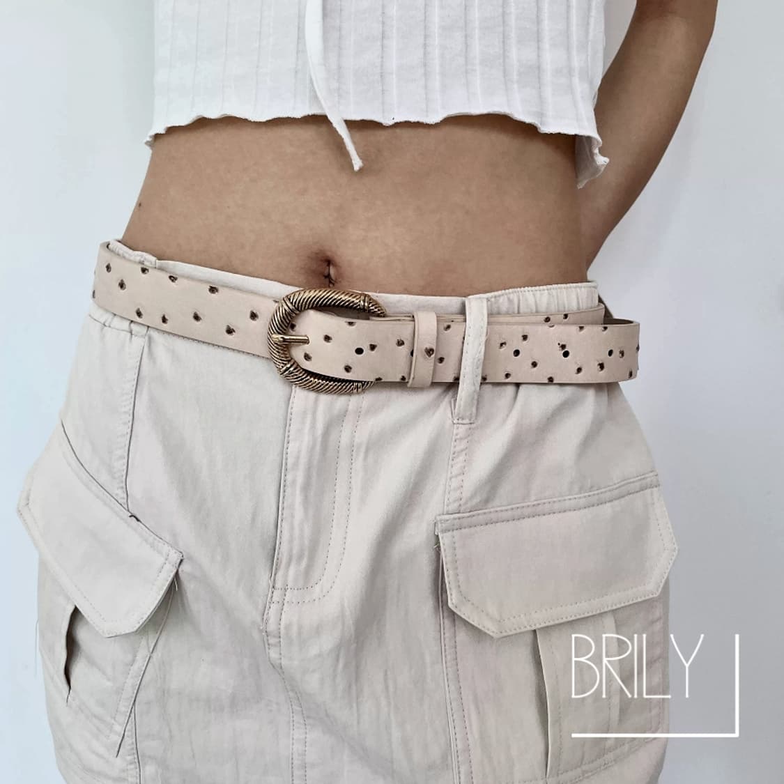 [Unisex] LIA 염소 패턴 가죽 엔틱 골드 버클 y2k 가죽 벨트 상품이미지2