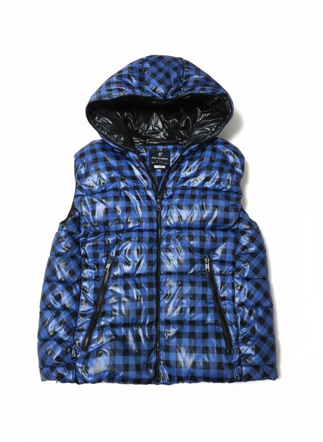 NII Qualified 블루 체크 후드 패딩 조끼 XL 상품이미지4