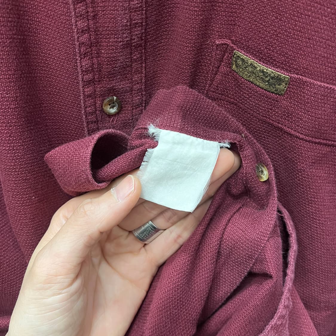 90s Woolrich 울리치 버튼 다운 버건디 반팔 셔츠 XL 상품이미지4