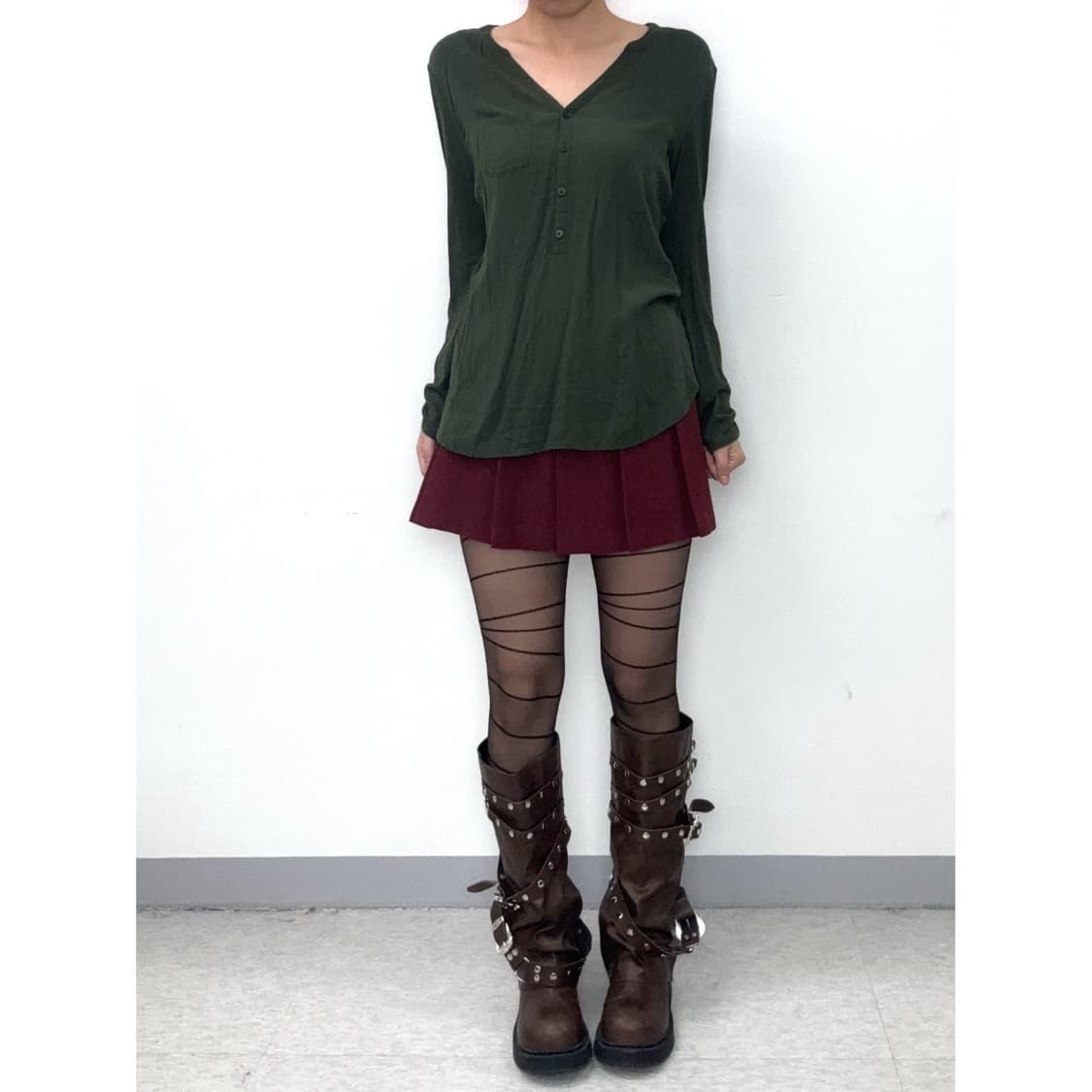 빈티지 카키 롱슬리브 티셔츠 상품이미지2