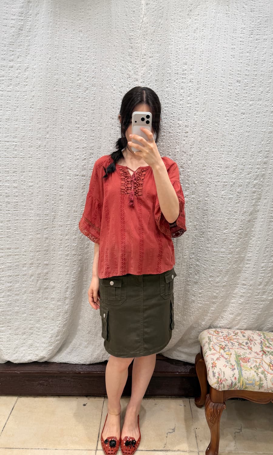 Khaki pocket midi skirt 상품이미지5