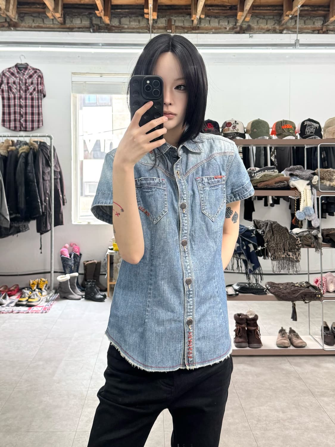 Gree nlnout 데님 반팔 셔츠 상품이미지1