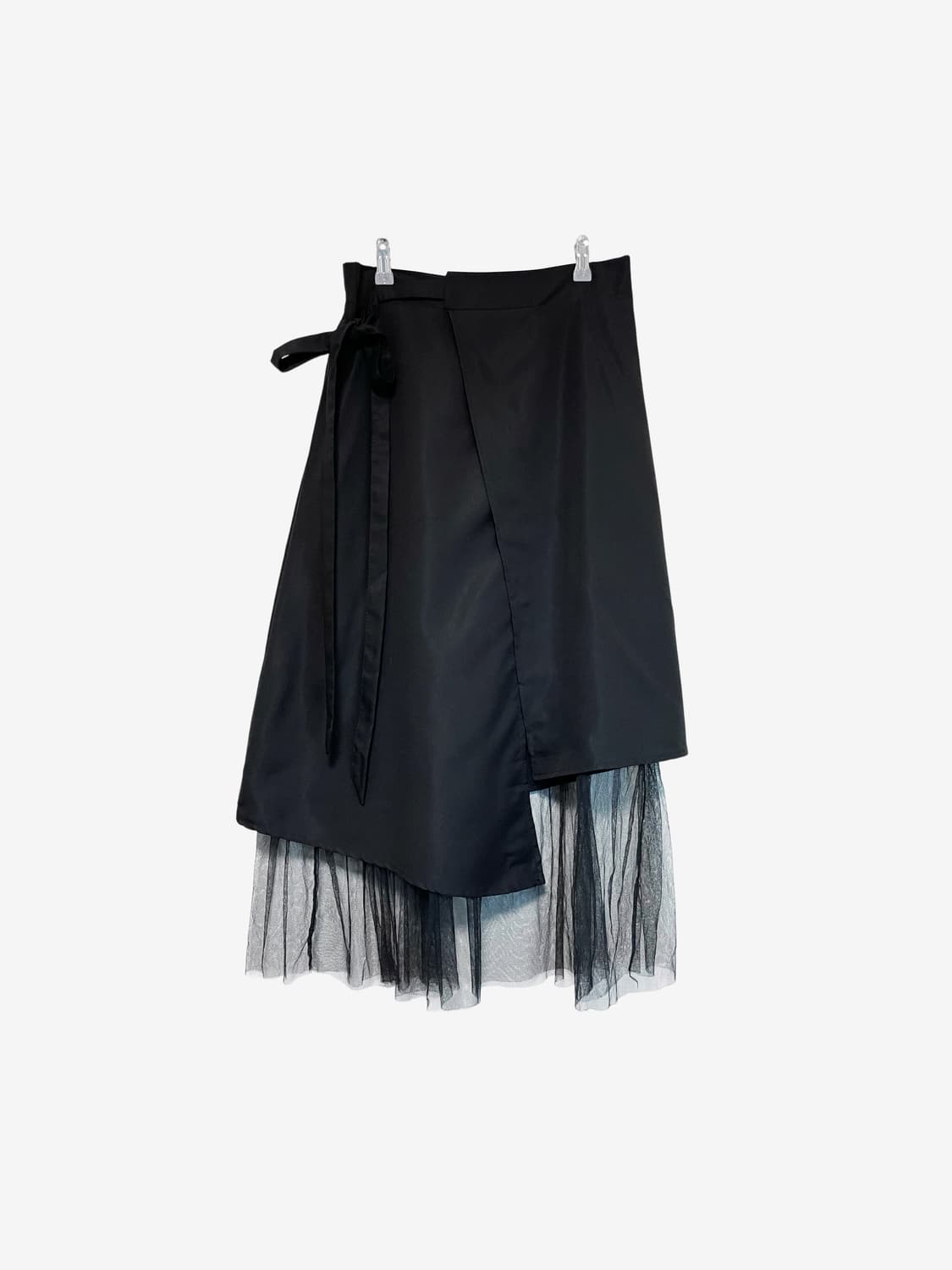 Sheer Layered Wrap Long Skirt – Black 상품이미지4