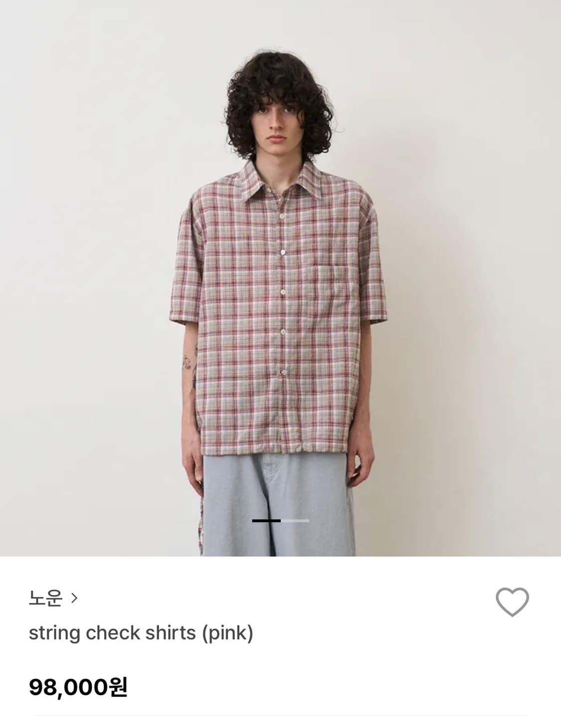 노운 핑크 체크 반팔 셔츠 상품이미지1