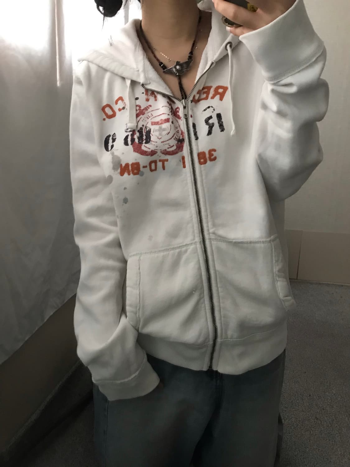 폴로 화이트 레터링 후드집업 상품이미지5