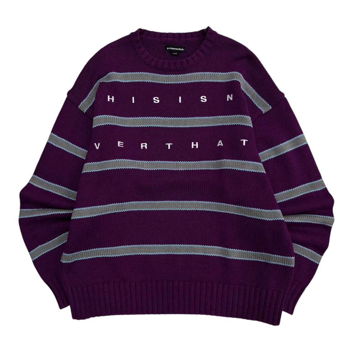 디스이즈네버댓 카키 배색 배열로고 퍼플 니트 L 상품이미지2