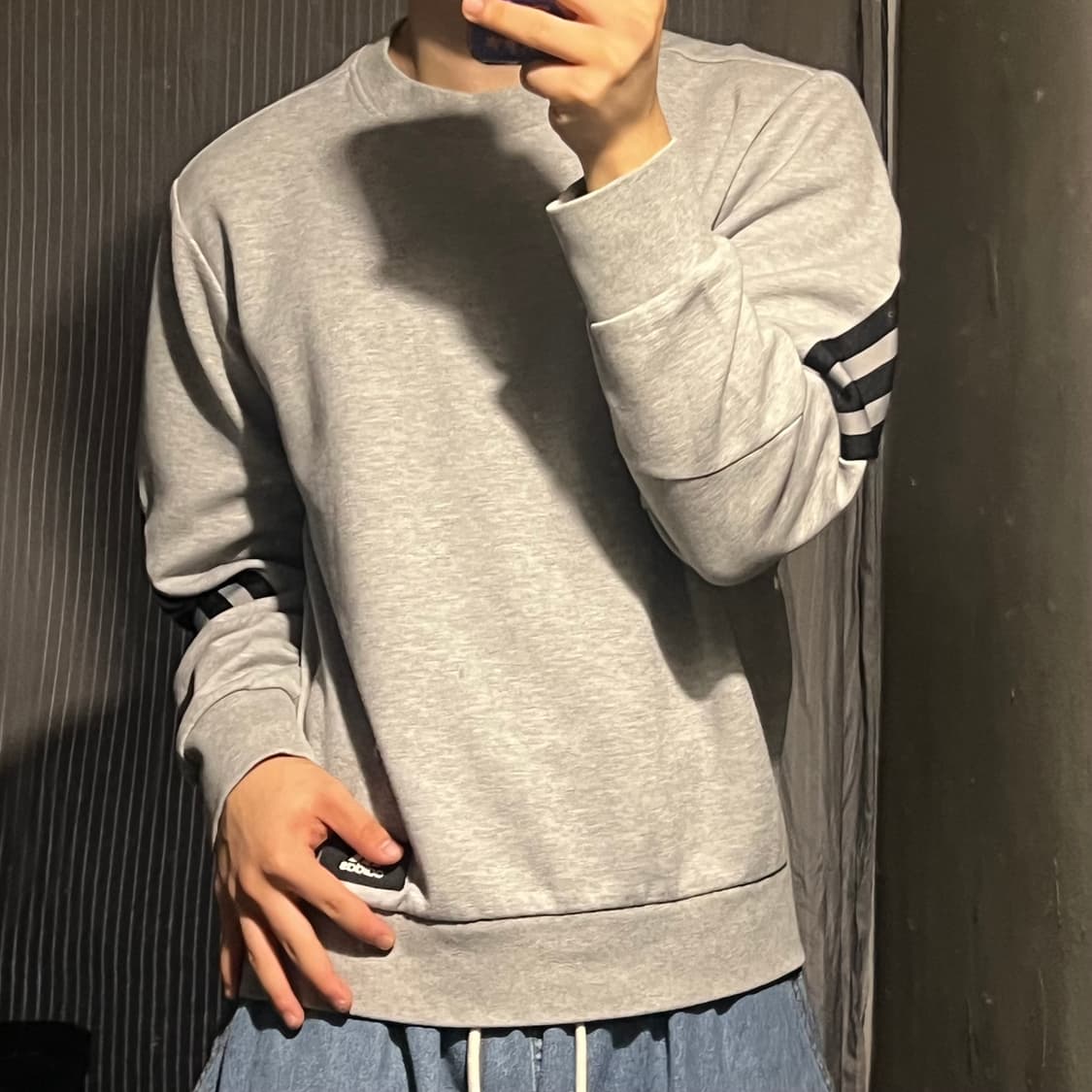아디다스 그레이 블랙 삼선 퓨처아이콘 코튼 블렌드 스웻 맨투맨 티셔츠 L 상품이미지2