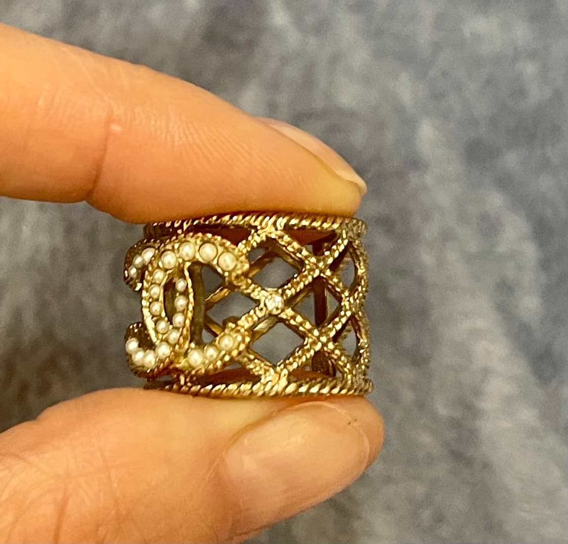 chanel 샤넬 빈티지 CC 펄 로프 메쉬 와이드 링 /54호 상품이미지5