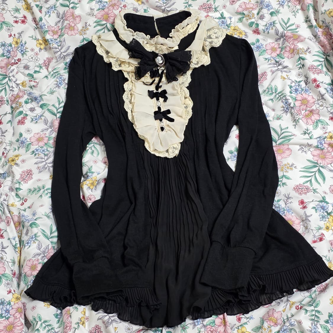 엑시즈팜 일본빈티지)고딕로리타st 레이스 리본 프로치 로맨틱프릴 블라우스 상품이미지3