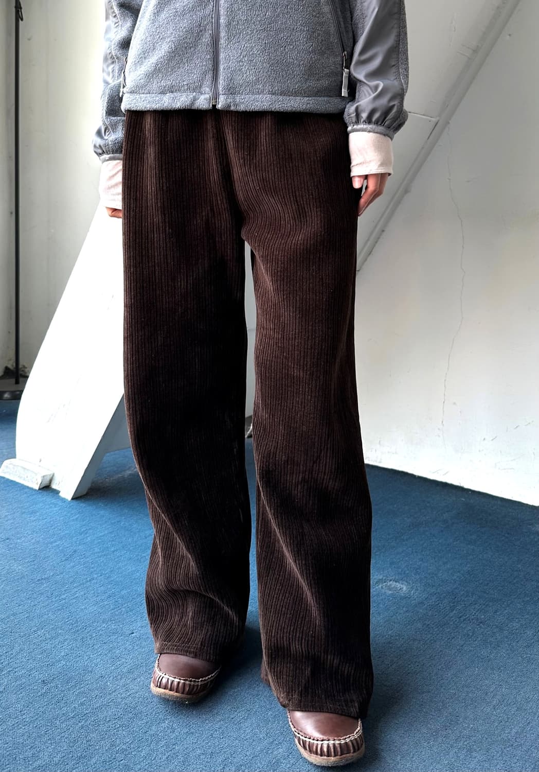 Cord design inner fleece wide warm pants 상품이미지3