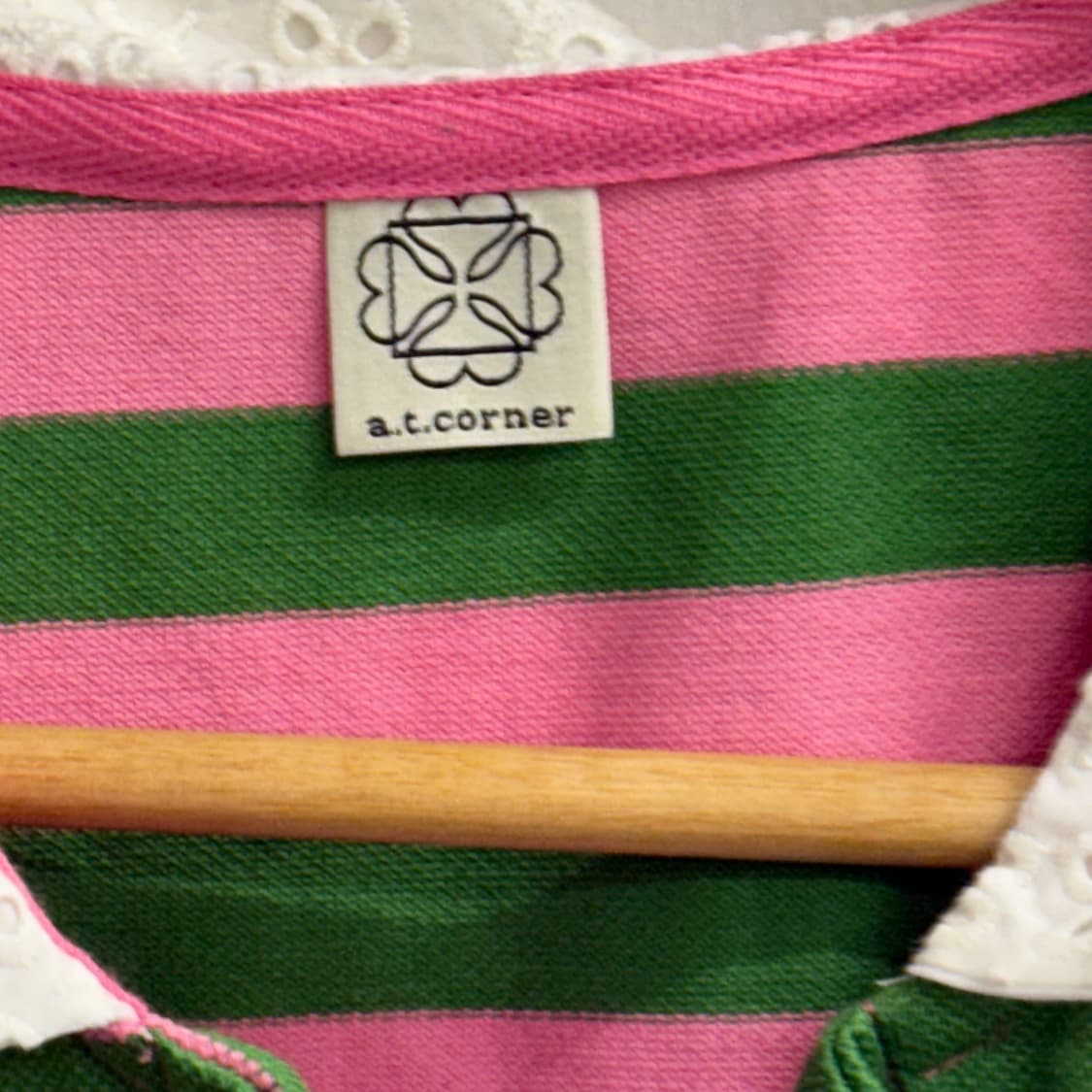 a.t.corner 엣코너 핑크/그린 스트라이프 카라티 상품이미지2