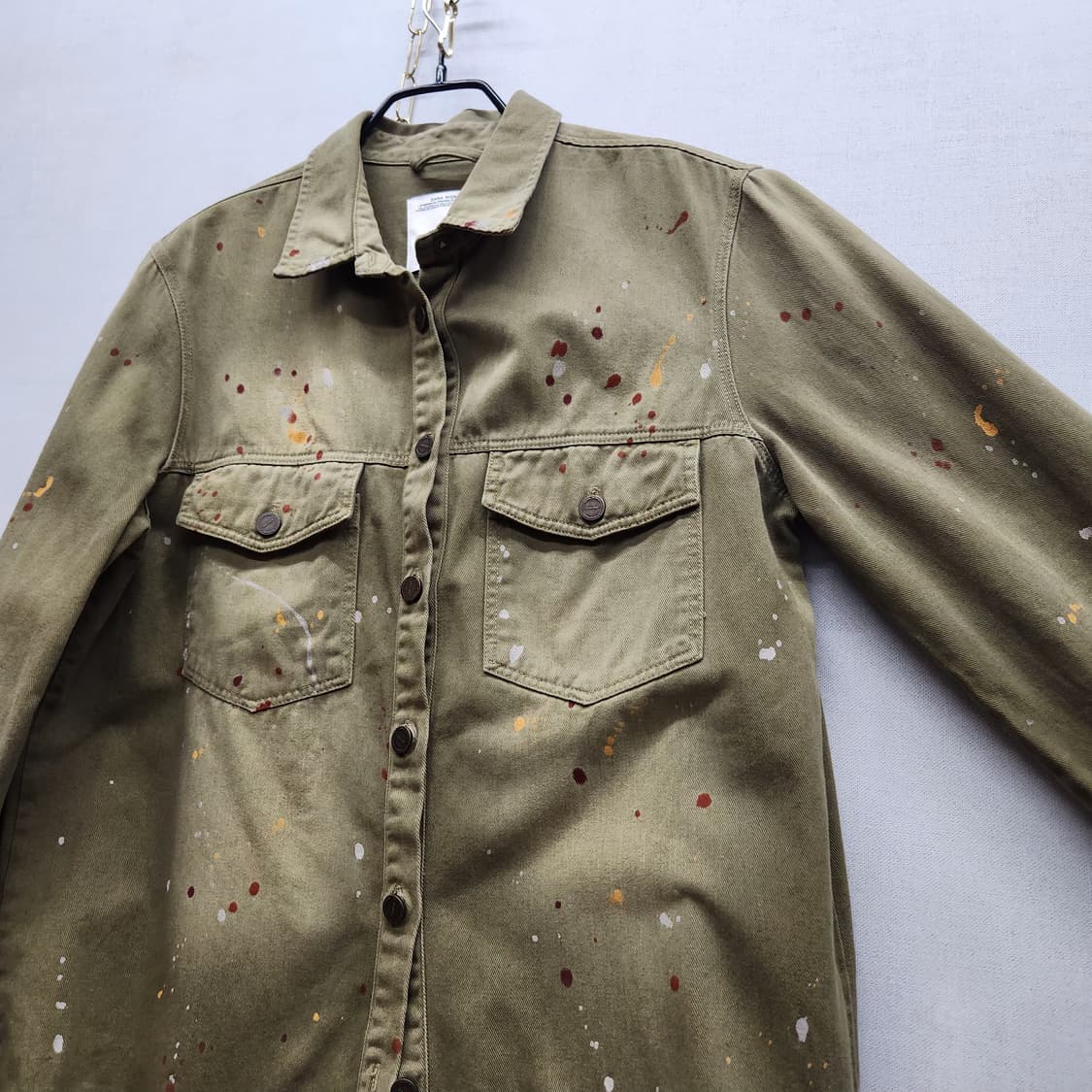 자라 ZARA 페인트 디테일 카키 데님 자켓 M(M) 상품이미지3