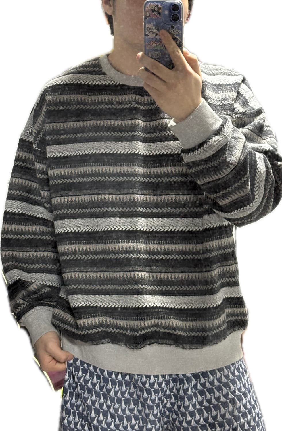 vintage 자카드 패턴 스트라이프 니트 맨투맨 상품이미지1