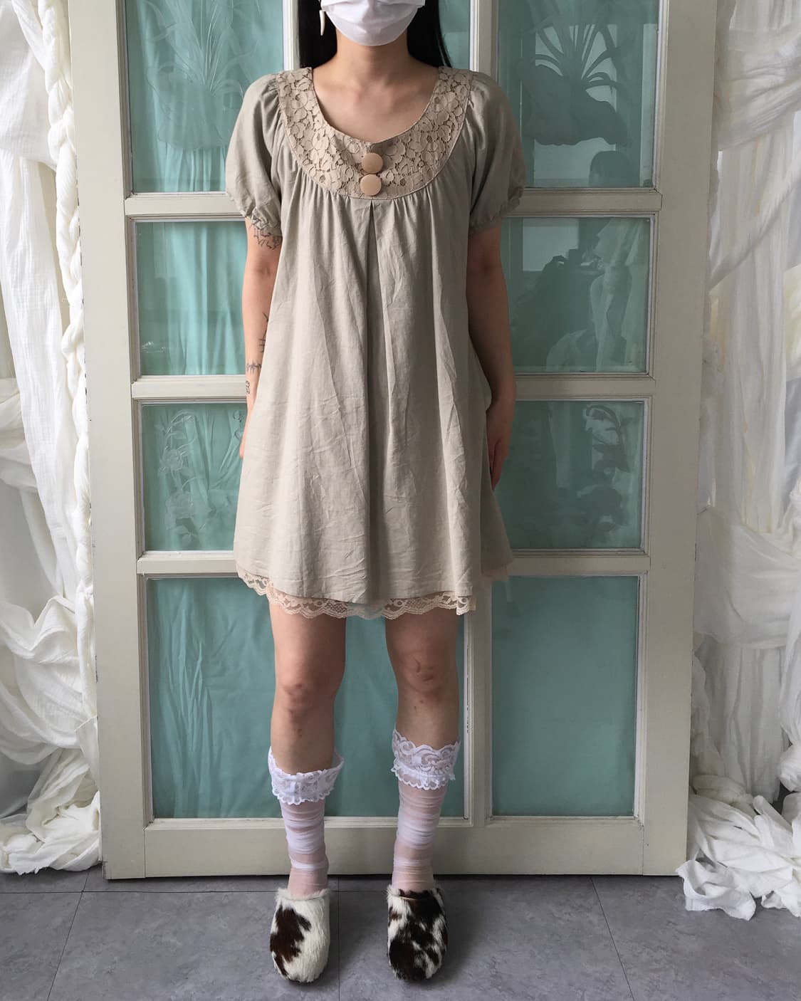 Lace point puff onepiece 상품이미지1
