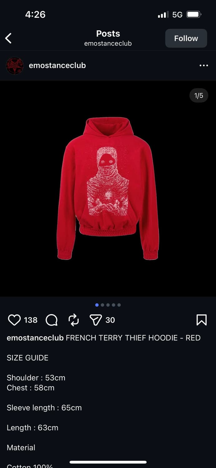 에모스탠스클럽 프렌치 테리 후디 레드 상품이미지1