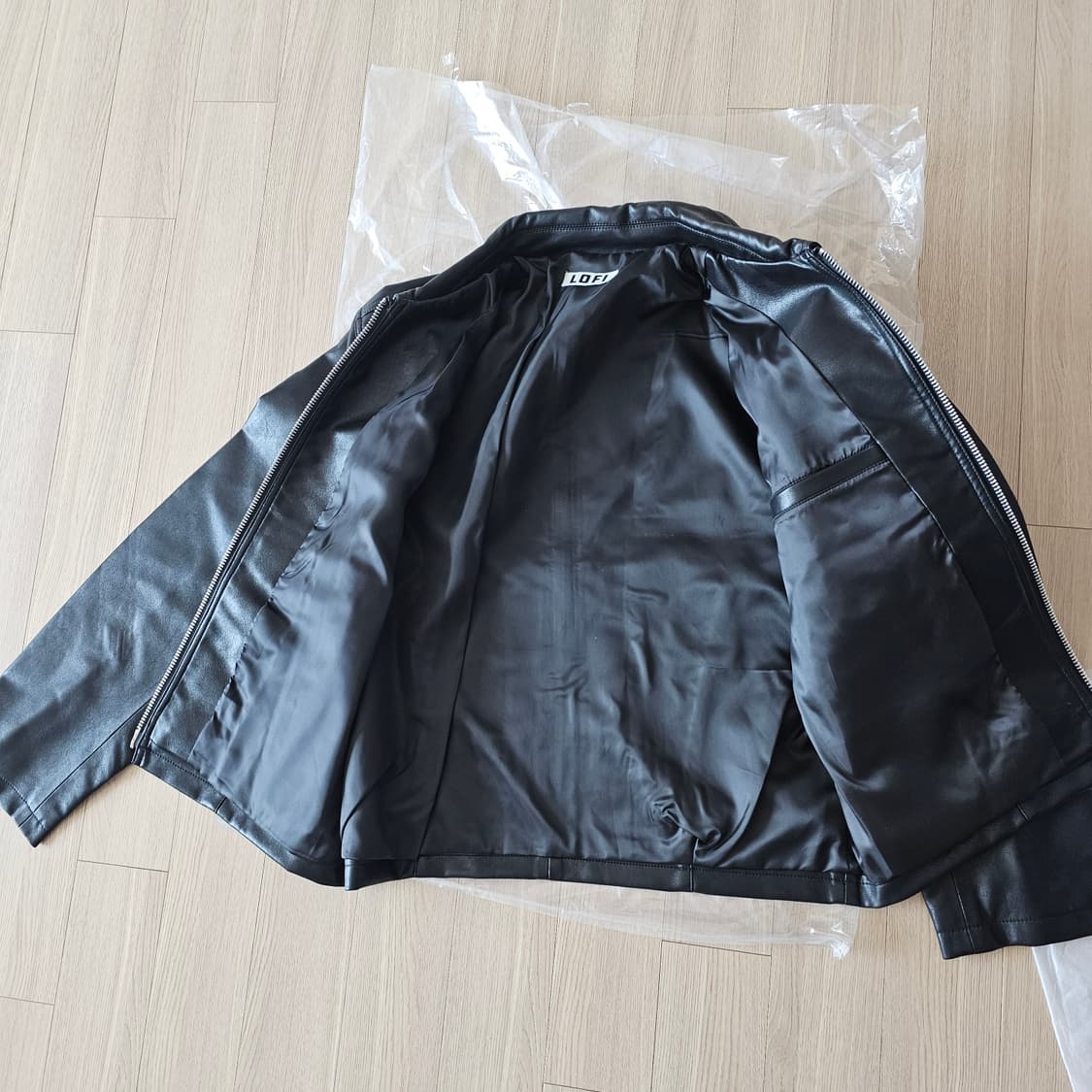 L 100 새제품) 로파이 스테디 싱글 라이더 자켓 비건레더 가죽 블랙 상품이미지2
