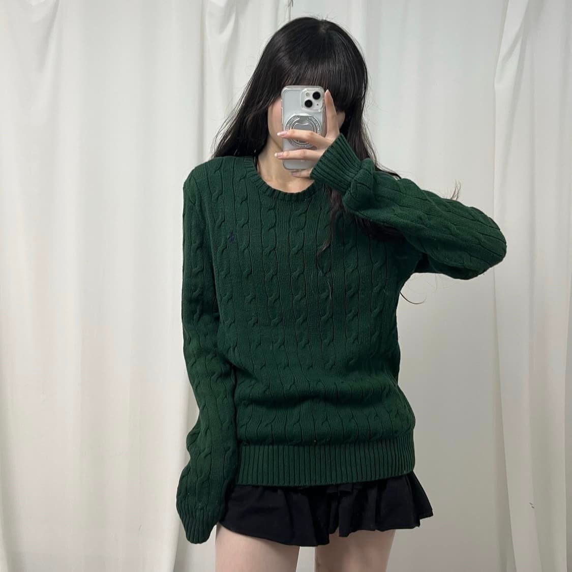 Polo dark green cable knit 상품이미지1