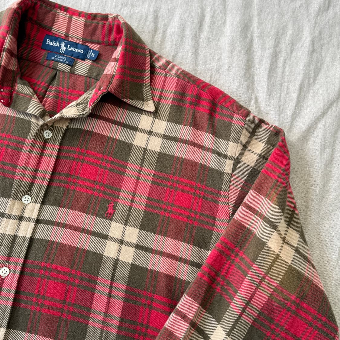 폴로랄프로렌 빈티지 레드베이지 두툼 체크셔츠 M(105) 상품이미지2