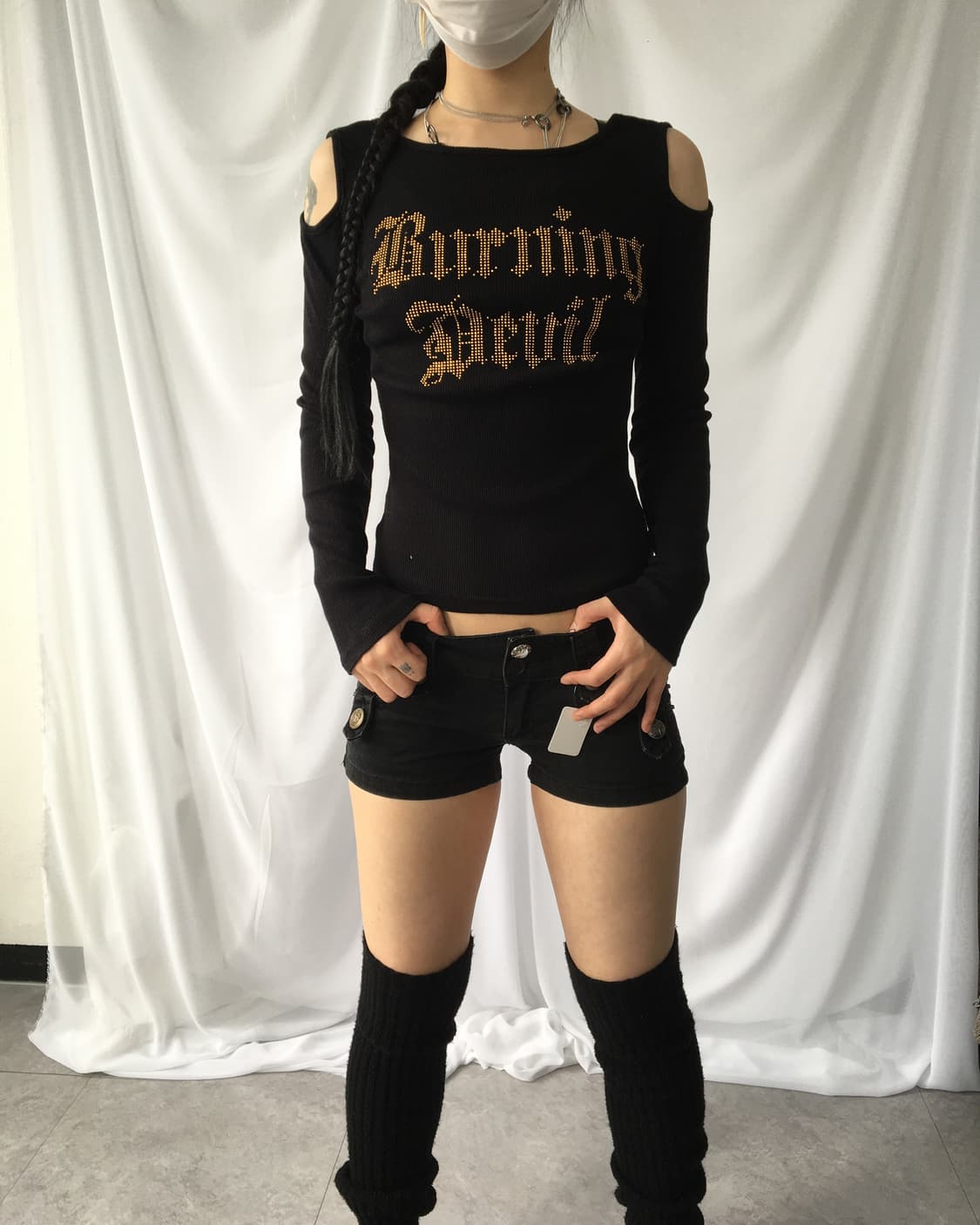 Cubic lettering cut off point ribbed sle 상품이미지1