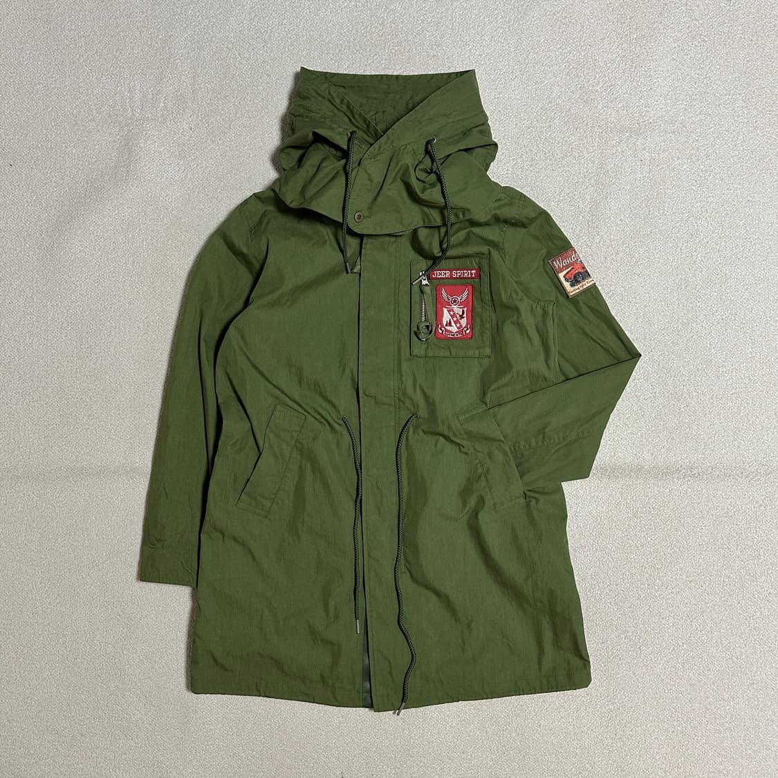 지프 스피릿 홑겹 넓은 날개 후드 롱 야상 상품이미지1