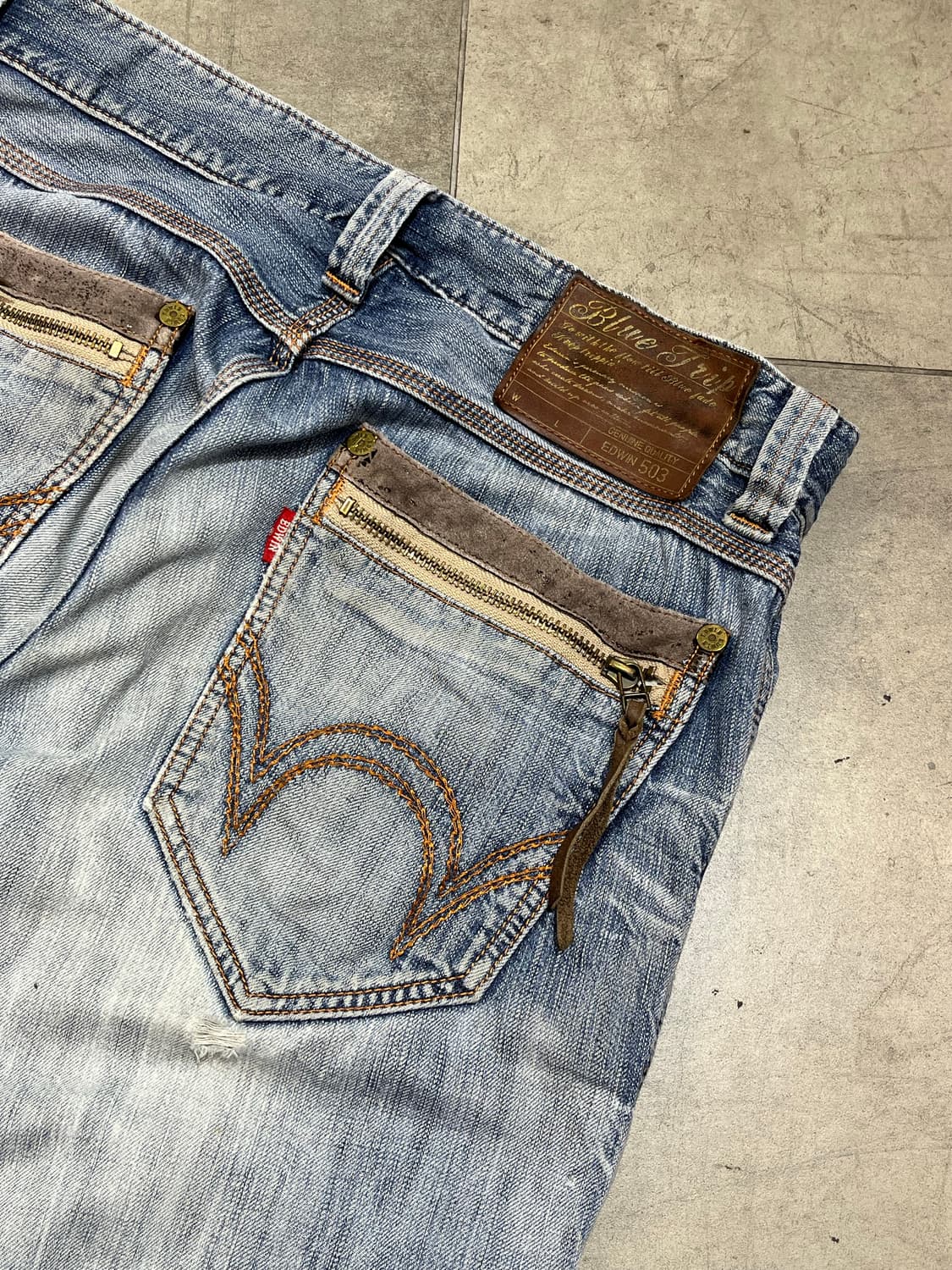 Edwin 빈티지 포켓 데미지 와이드 데님 팬츠 상품이미지2