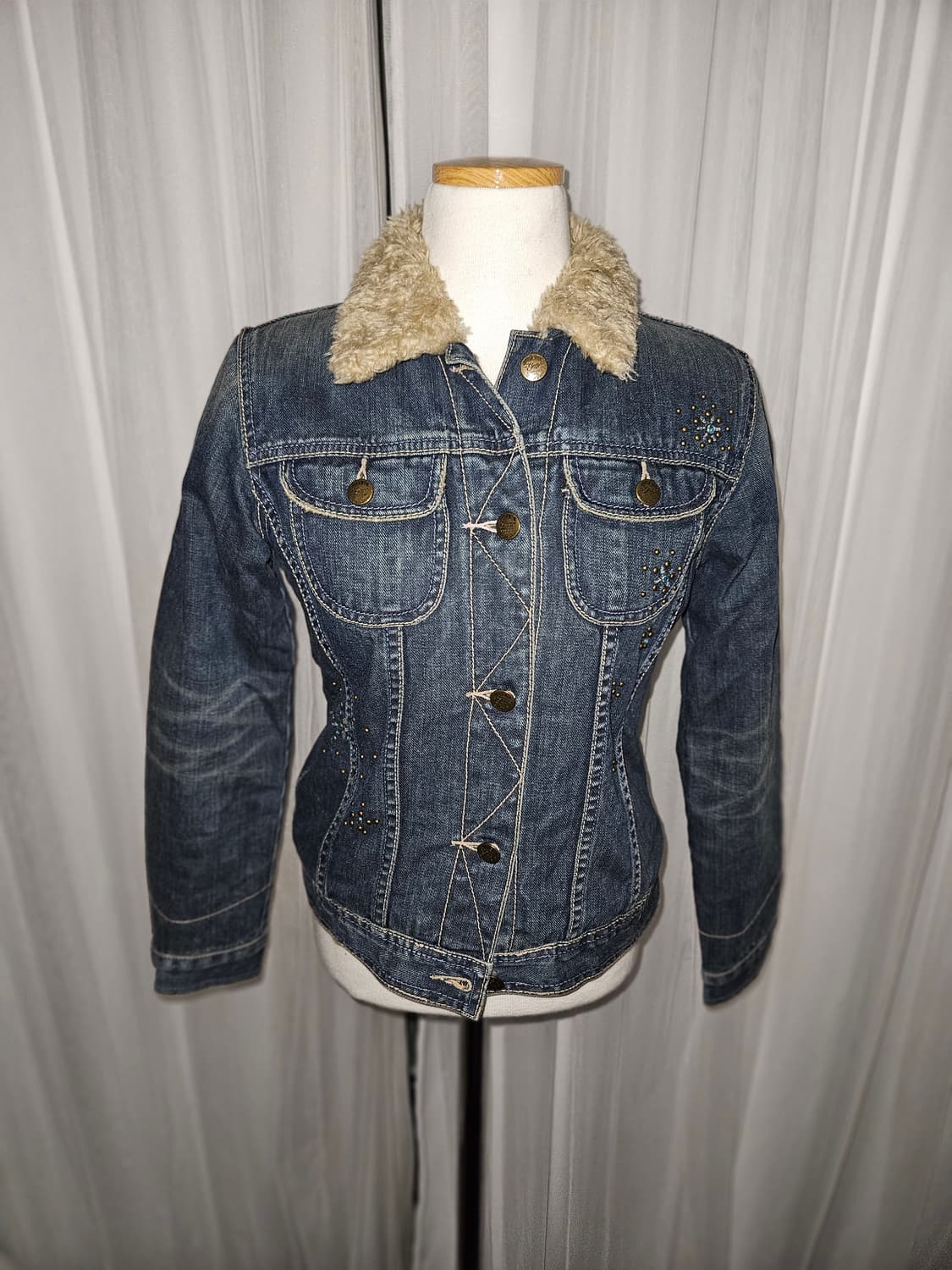 authentic gap 퍼 트리밍 젬스톤 데님 자켓 블루종 빈티지 상품이미지2