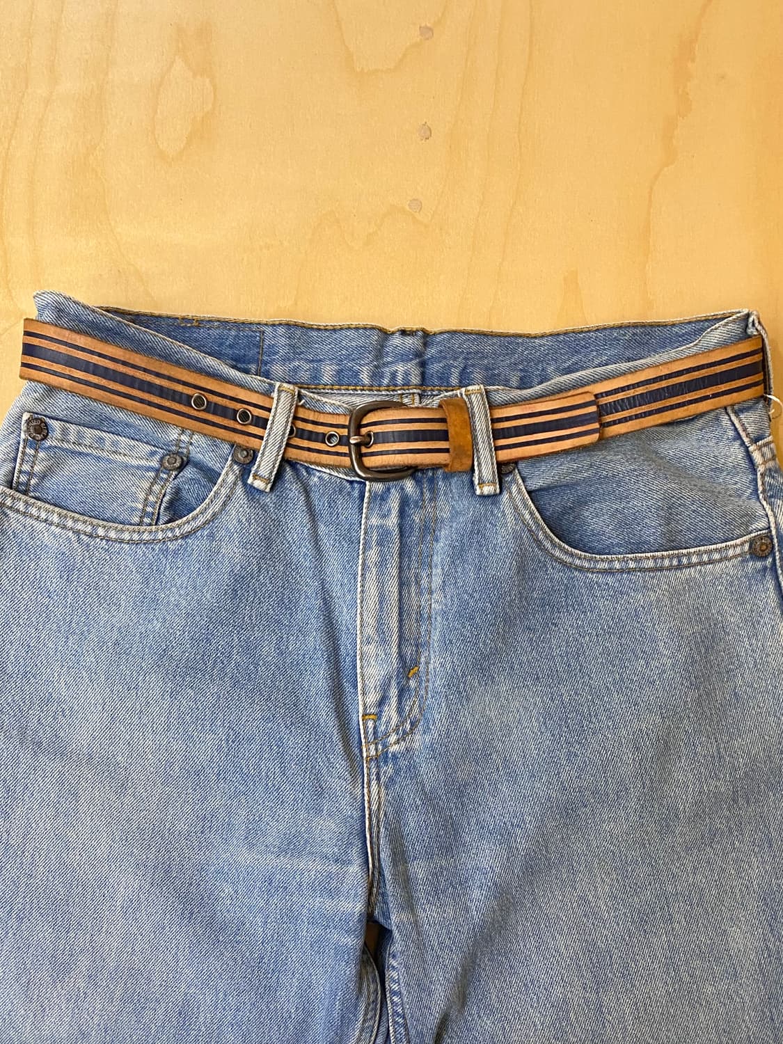 VTG stripe leather belt 미국빈티지 스트라이프 벨트 상품이미지1