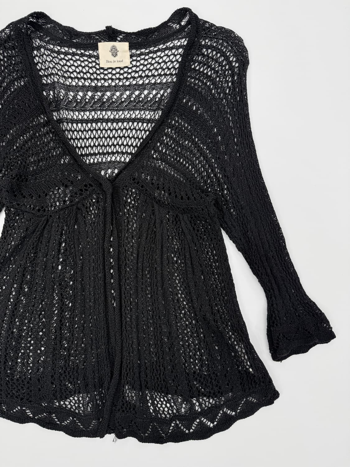 빈티지 Bou Jeloud 블랙 뜨개 니트 시스루 가디건 상품이미지4