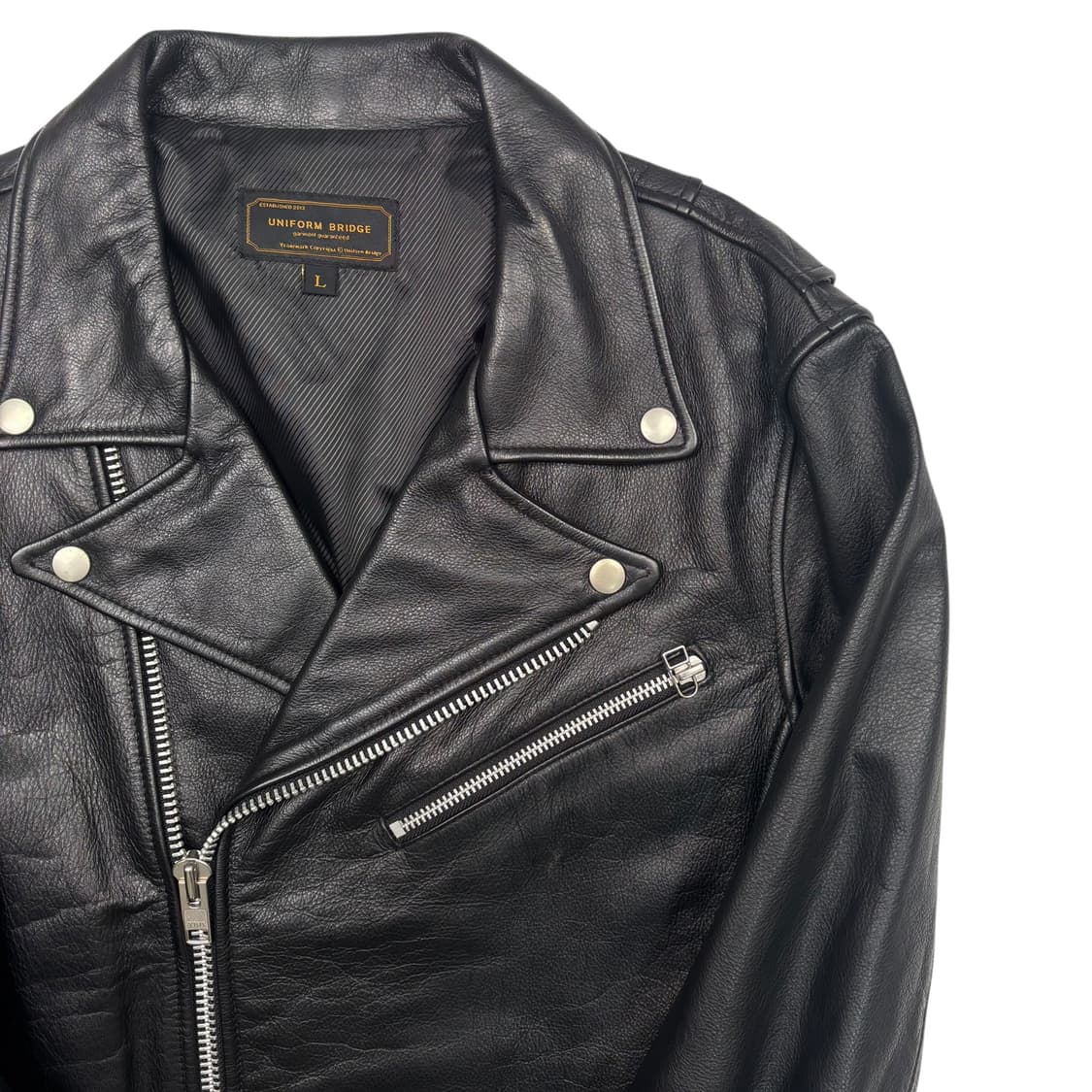 유니폼 브릿지 블랙 비대칭 레더 자켓 L 상품이미지2