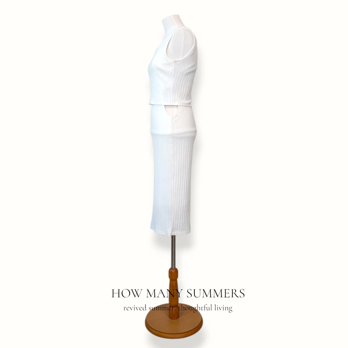 리엔다 리브 니트 롱 원피스 S 화이트 나시 H라인 골지 상품이미지2