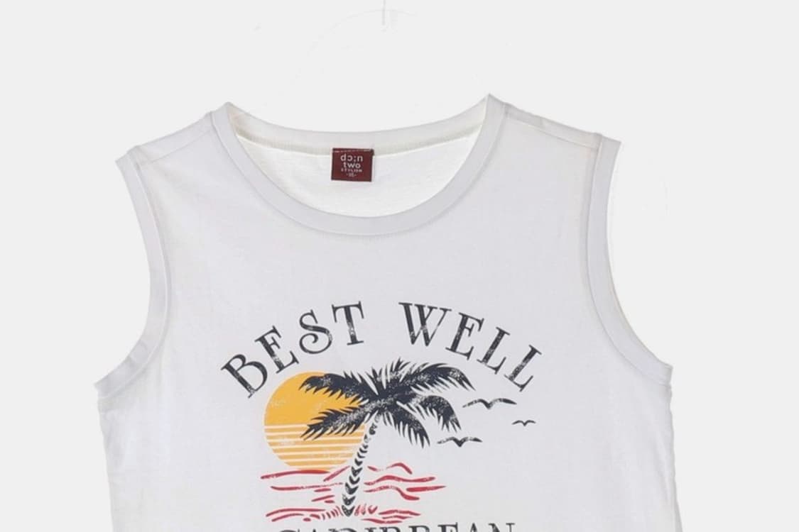 화이트 트로피컬 야자수 프린팅 민소매 티 95 상품이미지3
