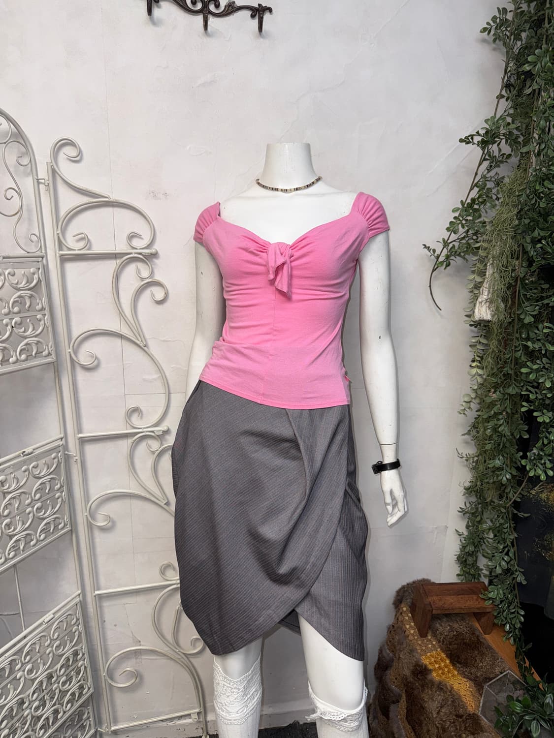 Morgan baby pink ribbon shirring 슬리브리스 상품이미지5