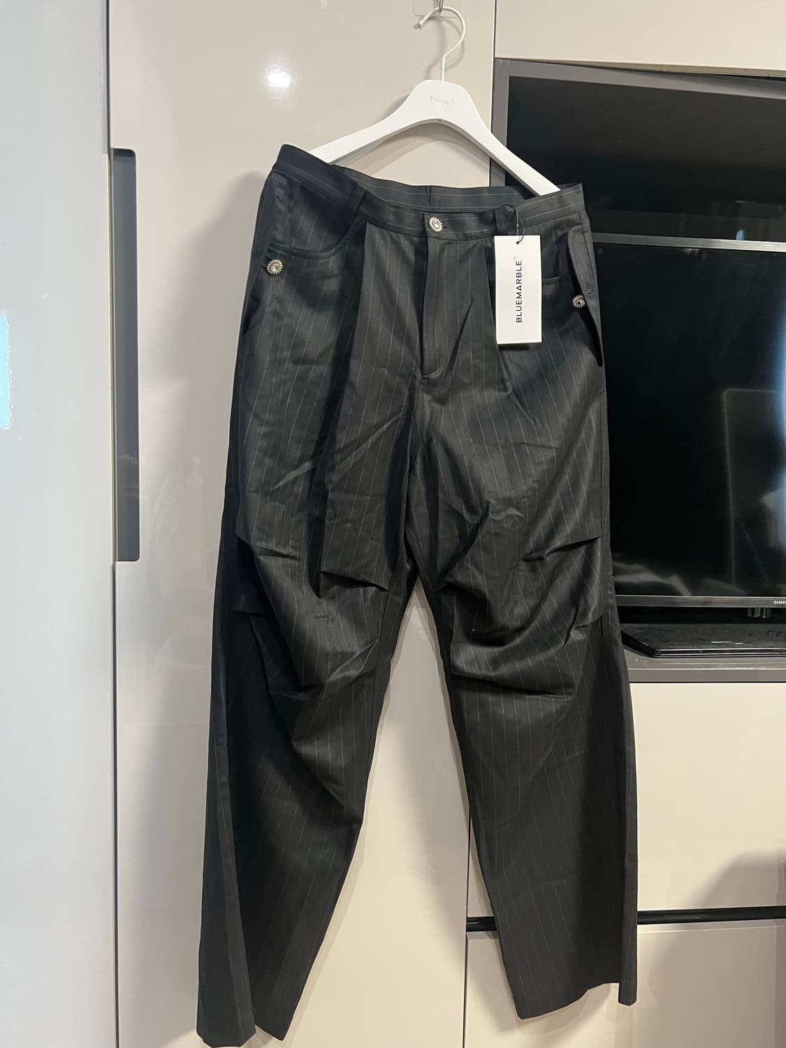 블루마블 우븐 파라슈트 팬츠 핀스타이프 울_M사이즈 상품이미지1