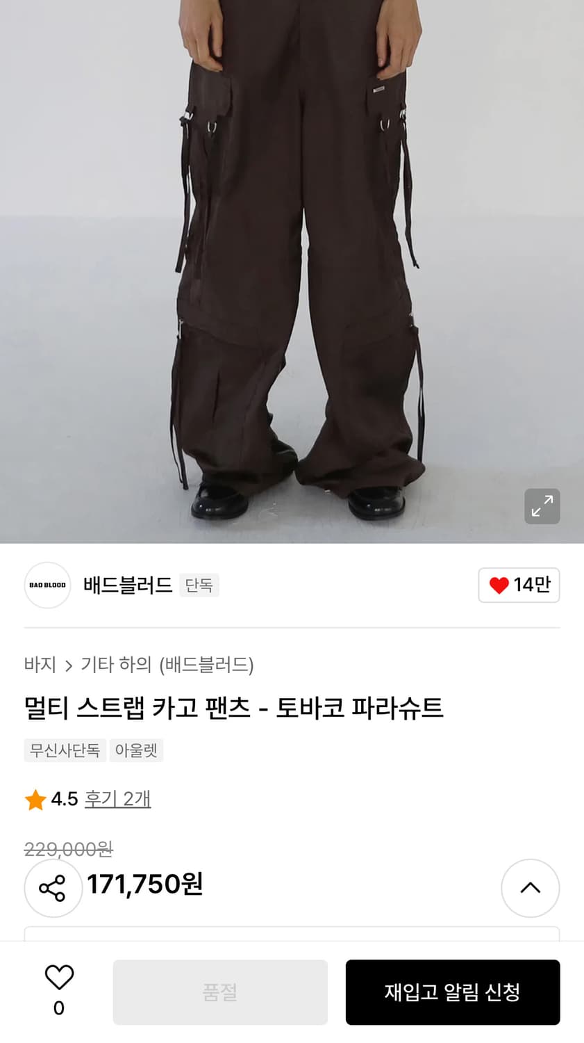 배드블러드 멀티 스트랩 카고 팬츠 - 토바코 파라슈트 상품이미지9